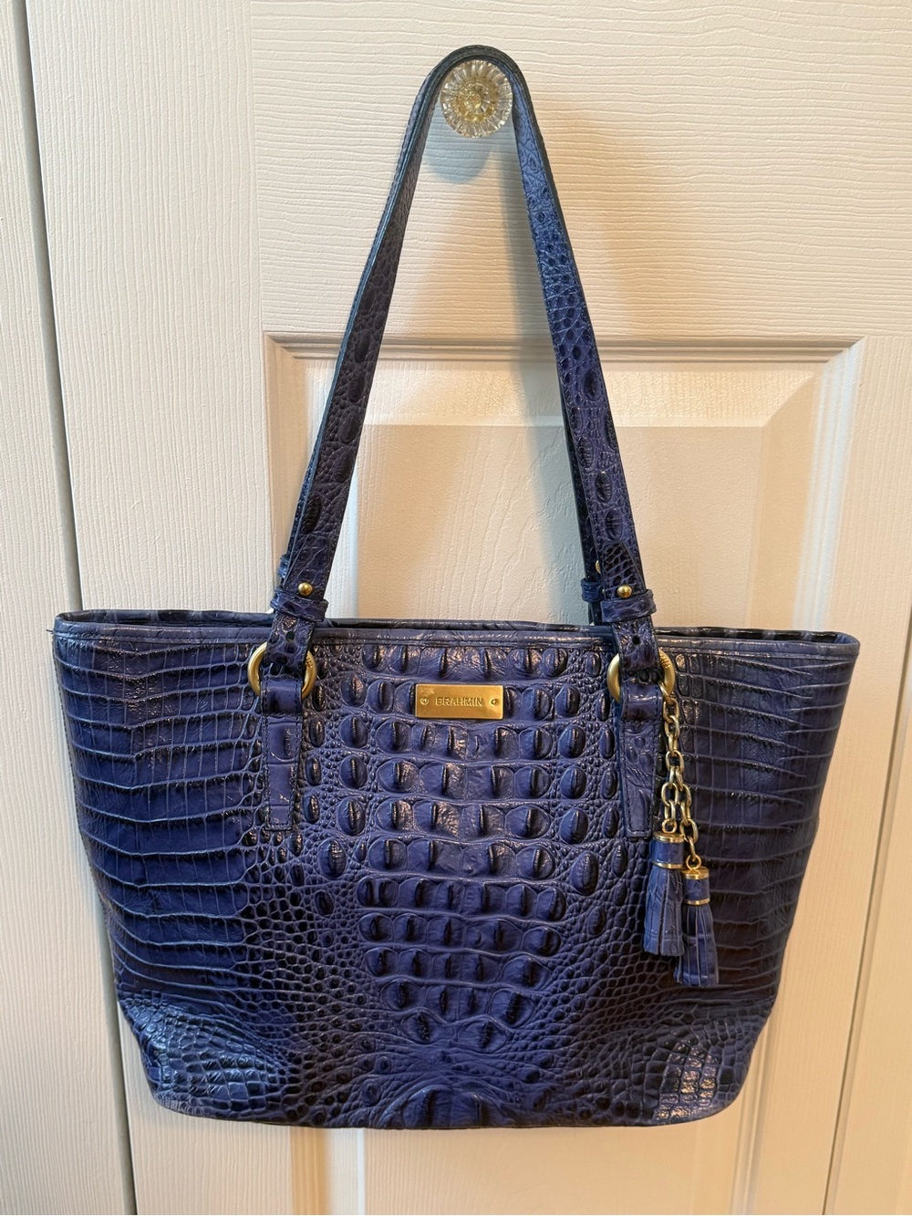 Brahmin Croc Embossed Asher Tote in Sapphire Blue